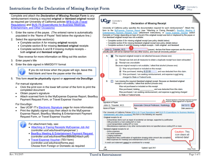 Declaration receipt missing form instructions Declaration receipt missing form instructions