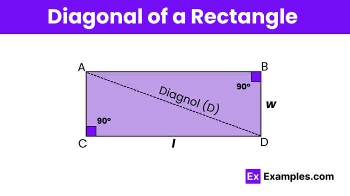 Exemplos de cálculo de diagonal de retângulos com diferentes dimensões.