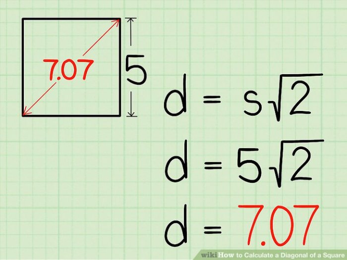Diferença entre calcular a diagonal de um retângulo e um quadrado.