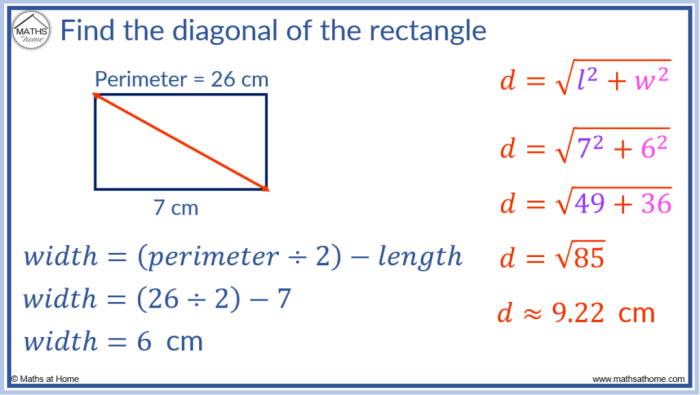 Qual a fórmula para encontrar a diagonal de um retângulo?