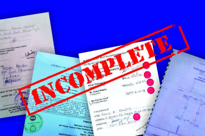 Como proceder com declaração incompleta de documentos?