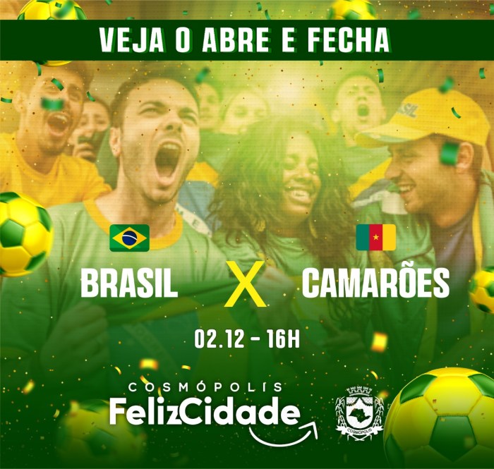 Horários especiais no jogo do Brasil – Prefeitura Municipal de Cosmópolis Horários especiais no jogo do Brasil – Prefeitura Municipal de Cosmópolis