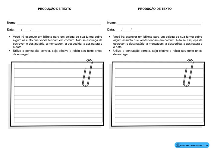 SEQUÊNCIA BILHETE – Sala da Tia Jéssica – Materiais pedagógicos Estrutura De Um Bilhete