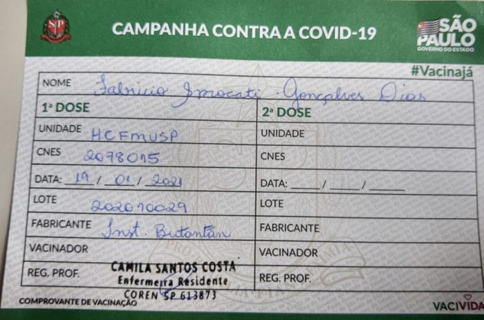 'Sensação de alívio e esperança', relata primeiro jundiaiense vacinado ... Comprovante Vacina Covid