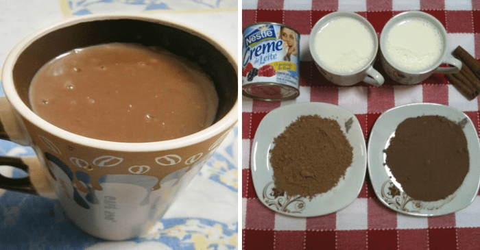 Chocolate quente cremoso com creme de leite e leite condensado Chocolate Quente Com Creme De Leite