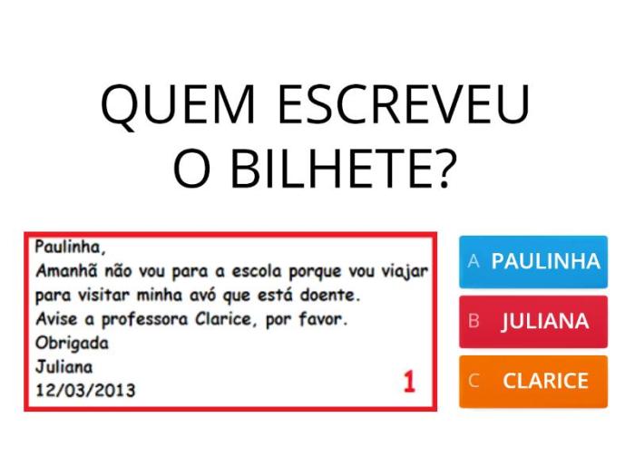 Bilhete - interpretação. - Quiz Bilete Ou Bilhete
