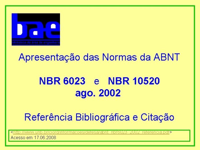 Apresentao das Normas da ABNT NBR 6023 e Apresentao das Normas da ABNT NBR 6023 e