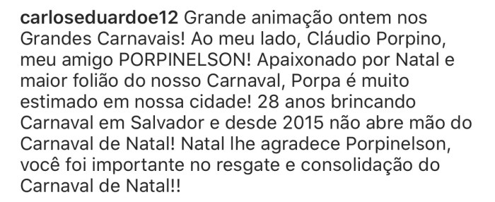 Carlos Eduardo rasga elogios a Cláudio Porpino pelo apoio no resgate ao ... Carlos Eduardo rasga elogios a Cláudio Porpino pelo apoio no resgate ao ...