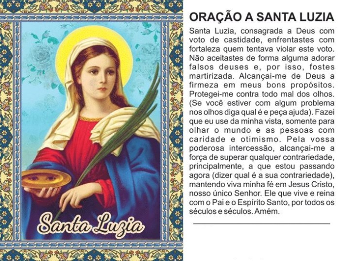 SANTA LUZIA: História, Oração, Dia Santa Luzia, Milagres Oração De Santa Luzia Para Cura Dos Olhos
