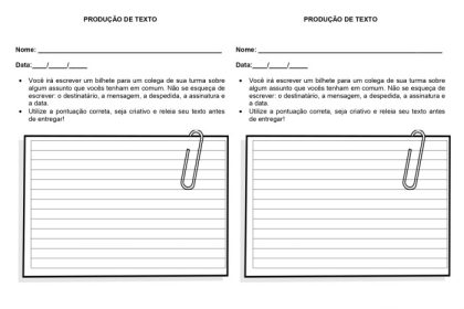 Produção de texto bilhete - Ponto do Conhecimento