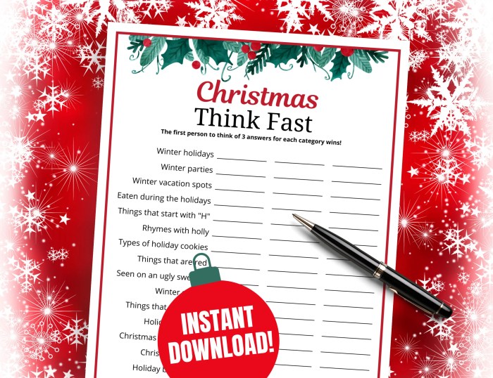 Christmas Think Fast Game, Holiday Think Quick Game, Fun Christmas ...