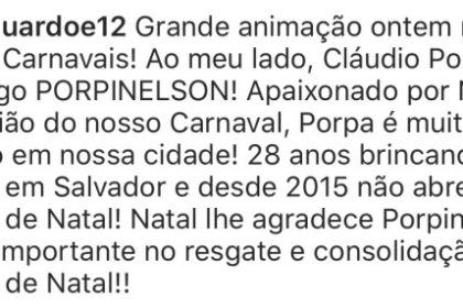 Carlos Eduardo rasga elogios a Cláudio Porpino pelo apoio no resgate ao ...